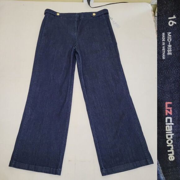 NEW 16 WIDE LEG LIZ CLAIRBORNE DARK WASH MID RISE TROUSERS JEANS 1X NWT - Picture 1 of 13